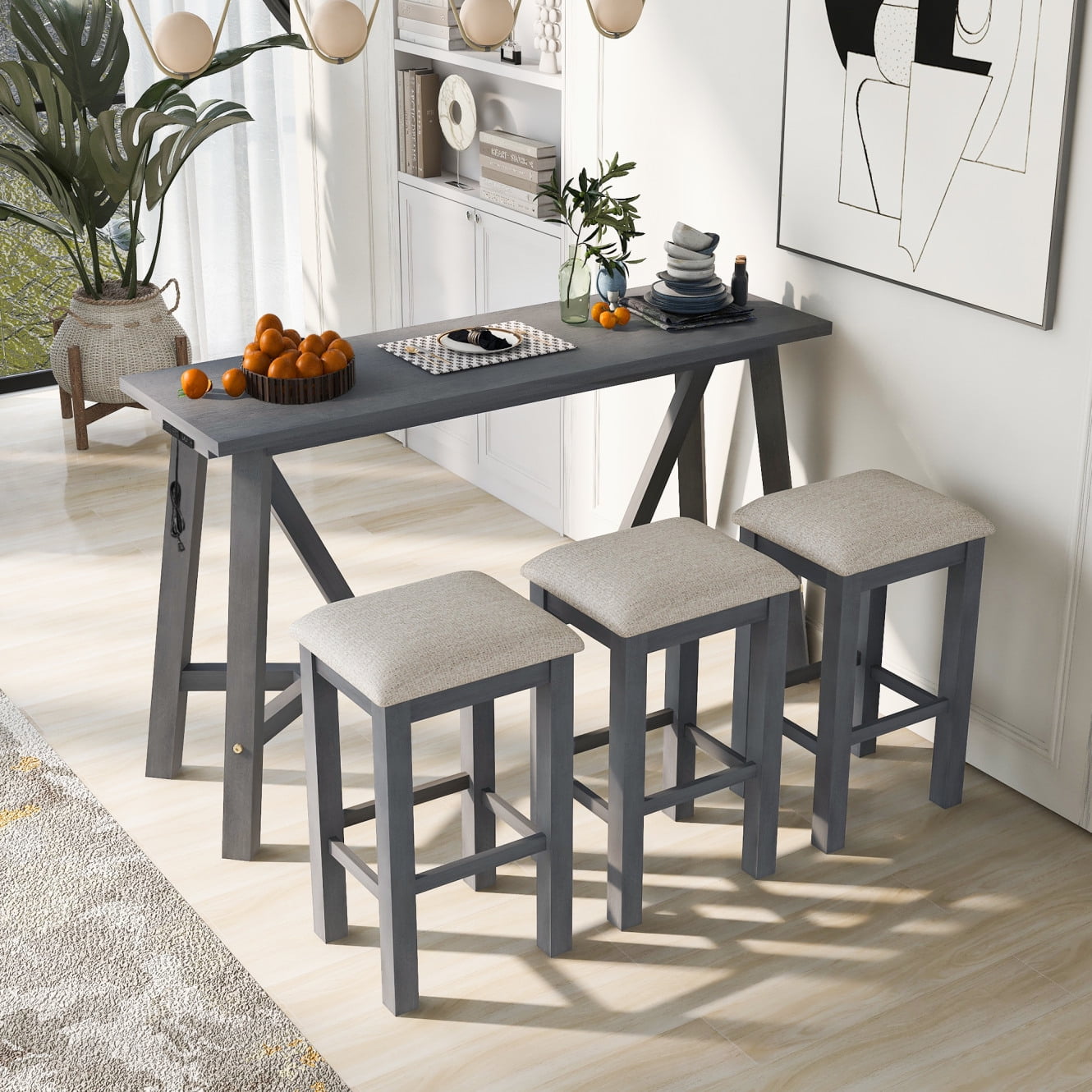 4 Piece Dining Table Set for 3 People, Multipurpose Wooden Kitchen ...