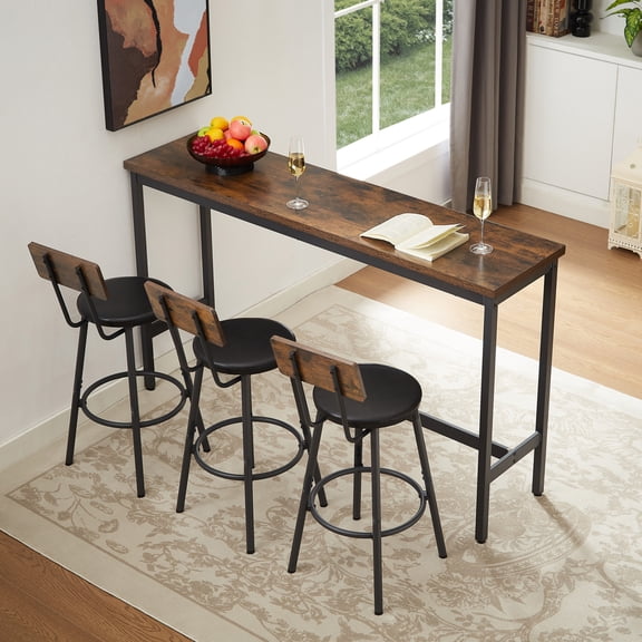 Triple Tree 4 Piece Particle Board and Steel Adjustable Feet Dining Table with Chair, Brown