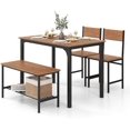 4Piece Dining Table Set Kitchen Table with Bench and Chairs Metal