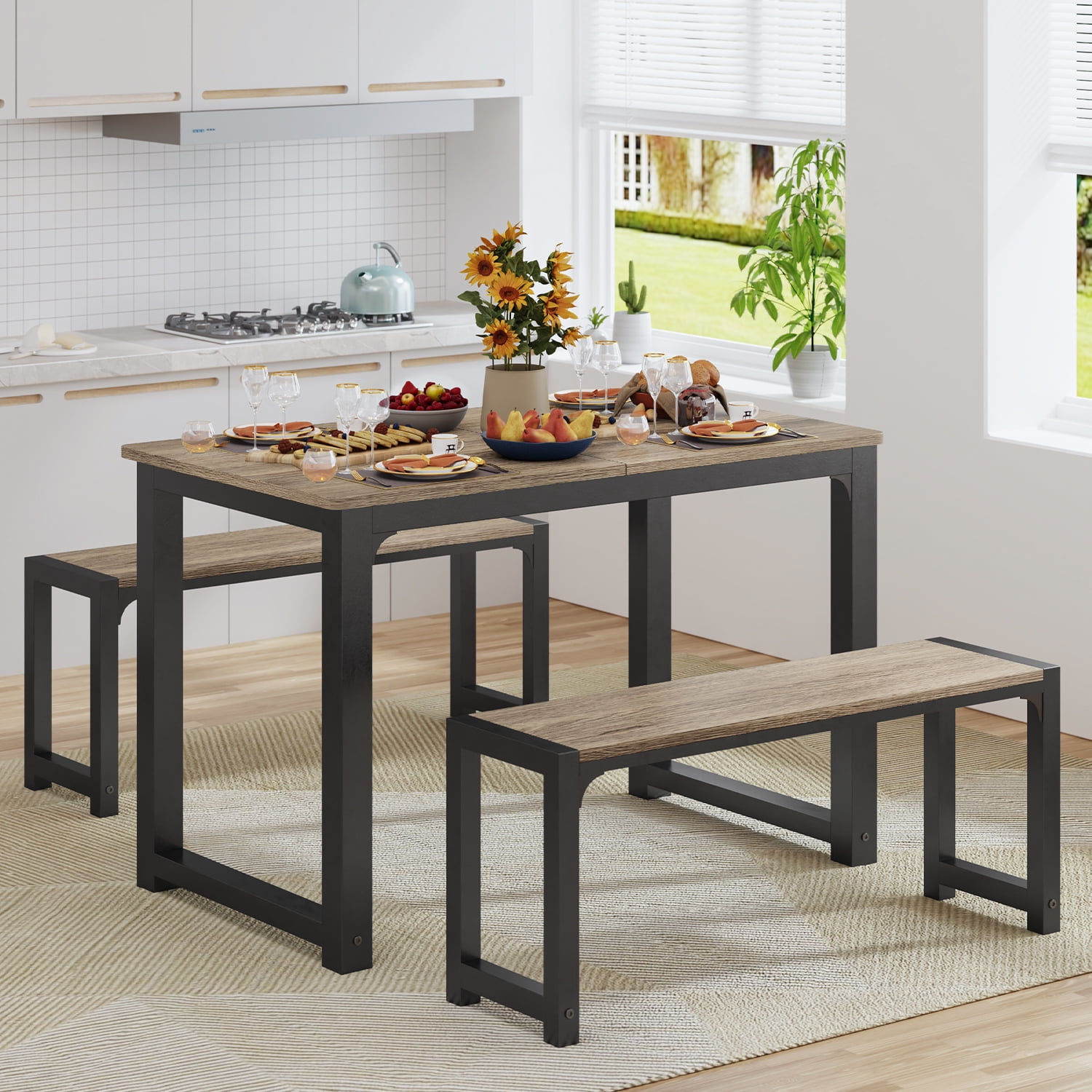 Aiho 4-Piece Dinette Set with Storage, Dining Table, 2