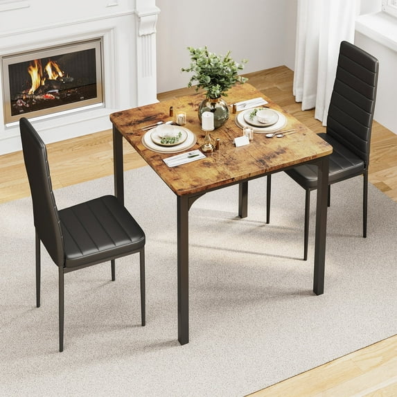 3-Piece Kitchen Table Set for 2, with 2 Upholstered PU Leather Chairs, for Small Space Dining Room & Apartment, Retro