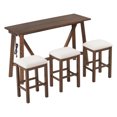 thumbnail image 1 of 4 Piece Dining Table Set with 3 Upholstered Bar Stools, Modern Wood Rectangular Table with USB Port and Power Board, Bottom Shelf and Cushion, 1 of 7