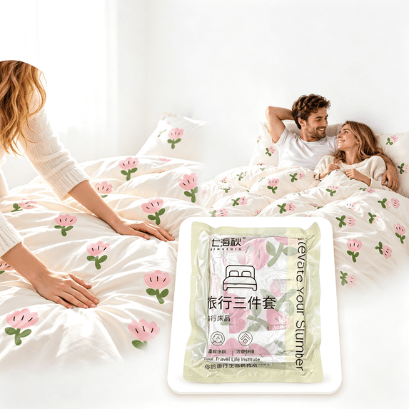 4-Piece Disposable Travel Bedding Set, Non-Woven Breathable Waterproof Dustproof Full Bedding Kit, Portable Disposable Bed Linen for Hotel, Hospital and Trip.D