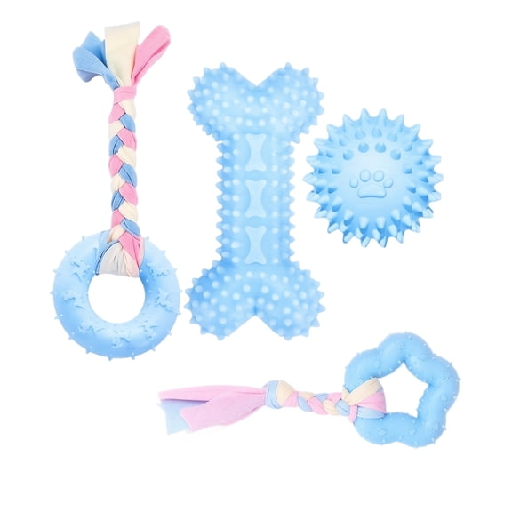 4-Piece Dog Chew Toy Set, TPR Material Grinding Teething Bite Toy, Durable Squeaky Plaything for Small Medium Puppy Dental Health Training
