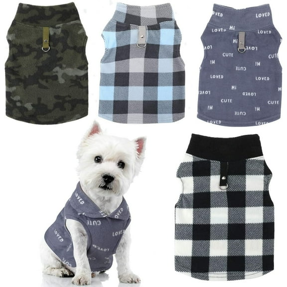 4-Piece Dog Sweaters Winter Warm Fleece Vest with Leash Ring, Plaid Camo Pullover for Small Dogs Cats Puppy Chihuahua