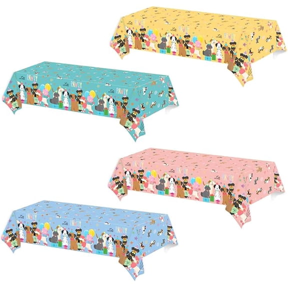 4 Piece Dog Tablecloths Vintage Puppy Birthday Party Disposable Plastic Table Covers