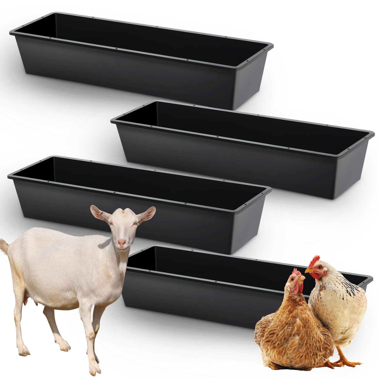 4-Piece Dual-Purpose Plastic Livestock Feed Trough, Suitable For Daily Feeding Of Horses, Goats, Pigs And Other Animals; Widely Adaptable To Home Backyards, Pastoral Fences, Livestock Sheds