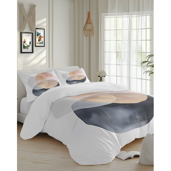 4 Piece Duvet Cover Set Cal king, Bohemian Nordic Color Block Soft ...