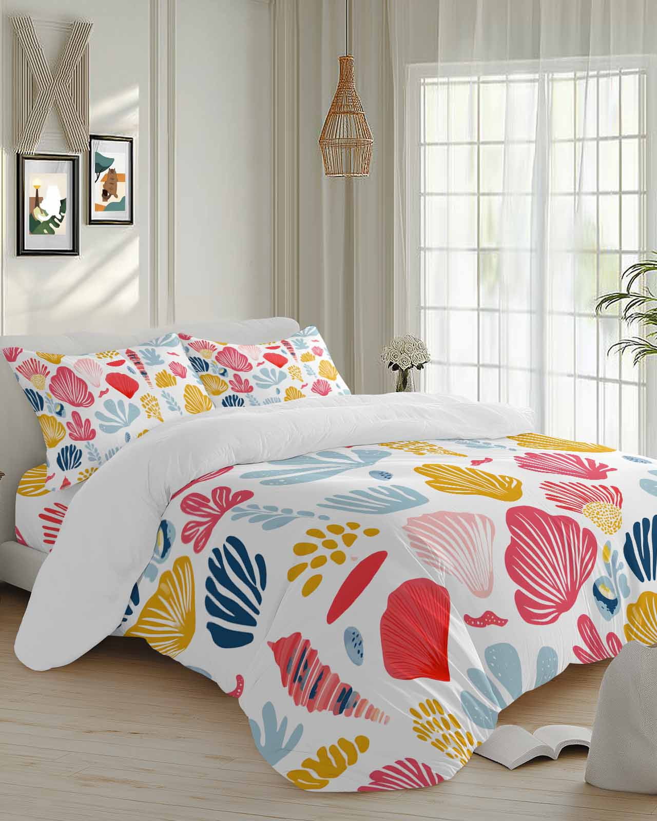 4 Piece Duvet Cover Set Cal king, Coastal Watercolor Marine Life Soft ...