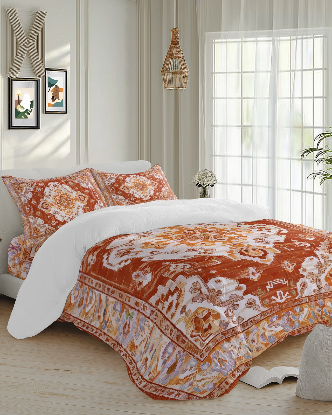 4 Piece Duvet Cover Set Cal king, Retro Bohemian Pattern Soft ...