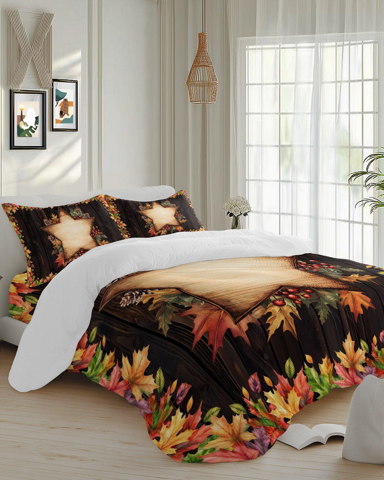 4 Piece Duvet Cover Set Cal king, Thanksgiving Fall Star Maple Leaf ...