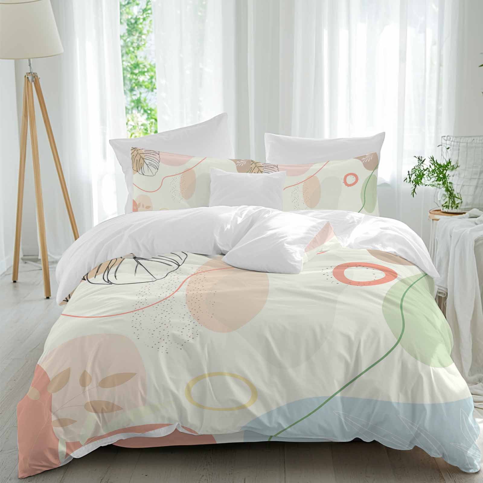 4 Piece Duvet Cover Set Full, Boho Mid Century Simple Plant Soft ...