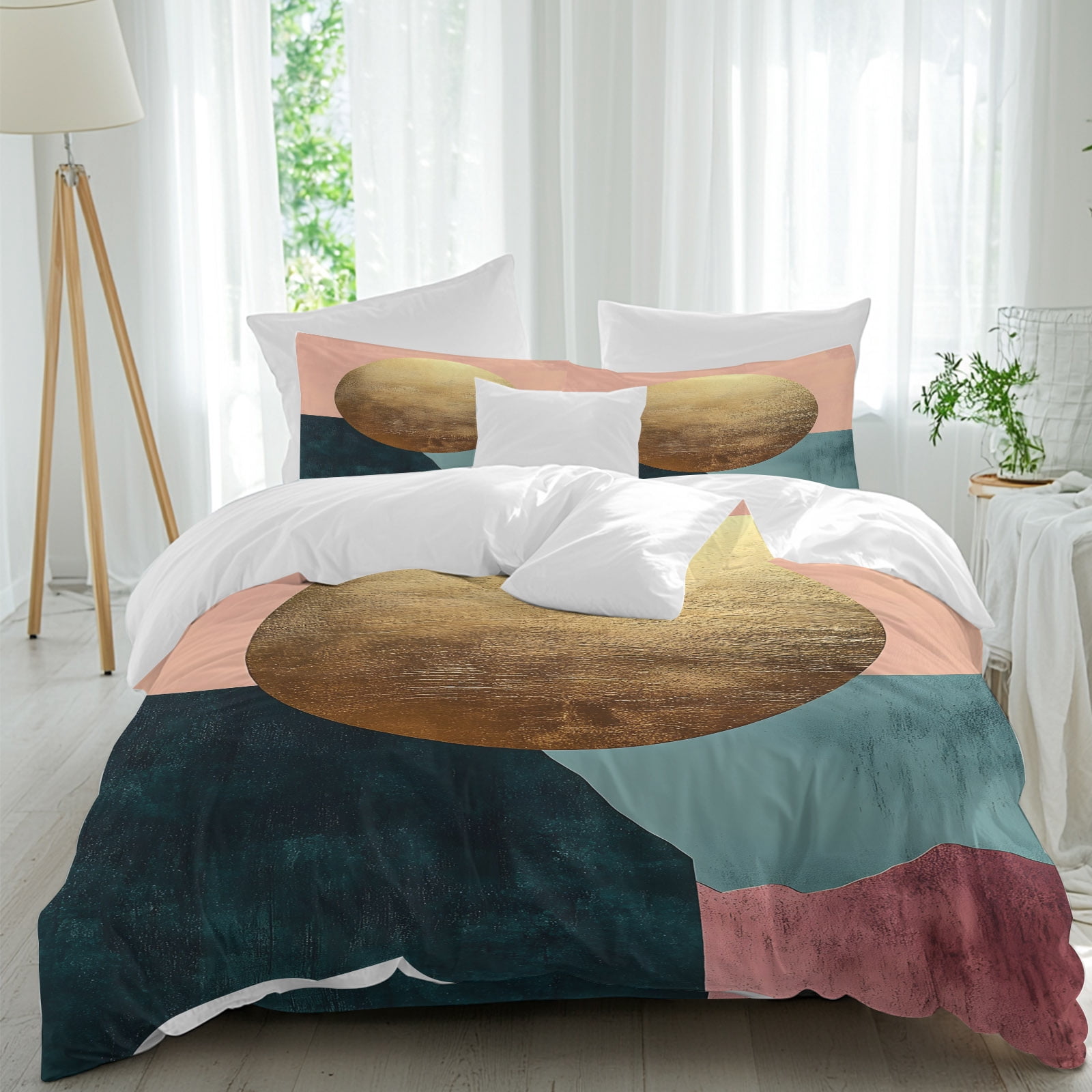 4 Piece Duvet Cover Set Full, Mid Century Abstract Color Block Soft ...