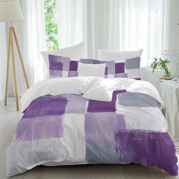 4 Piece Duvet Cover Set Full, Purple Gradient Color Block Soft ...