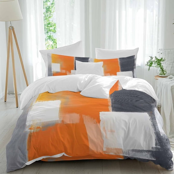 4 Piece Duvet Cover Set Full, Watercolor Splicing Color Blocks Soft Breathable Bedding Set with Pillow Shams Flat Sheet, Retro Abstract Graffiti Art Bed Comforter Cover Sets