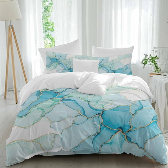 4 Piece Duvet Cover Set Twin, Gradient Teal Marble Texture Soft ...