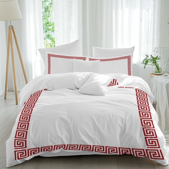 4 Piece Duvet Cover Set Twin, Greece Abstract Inspired Key Pattern Soft ...