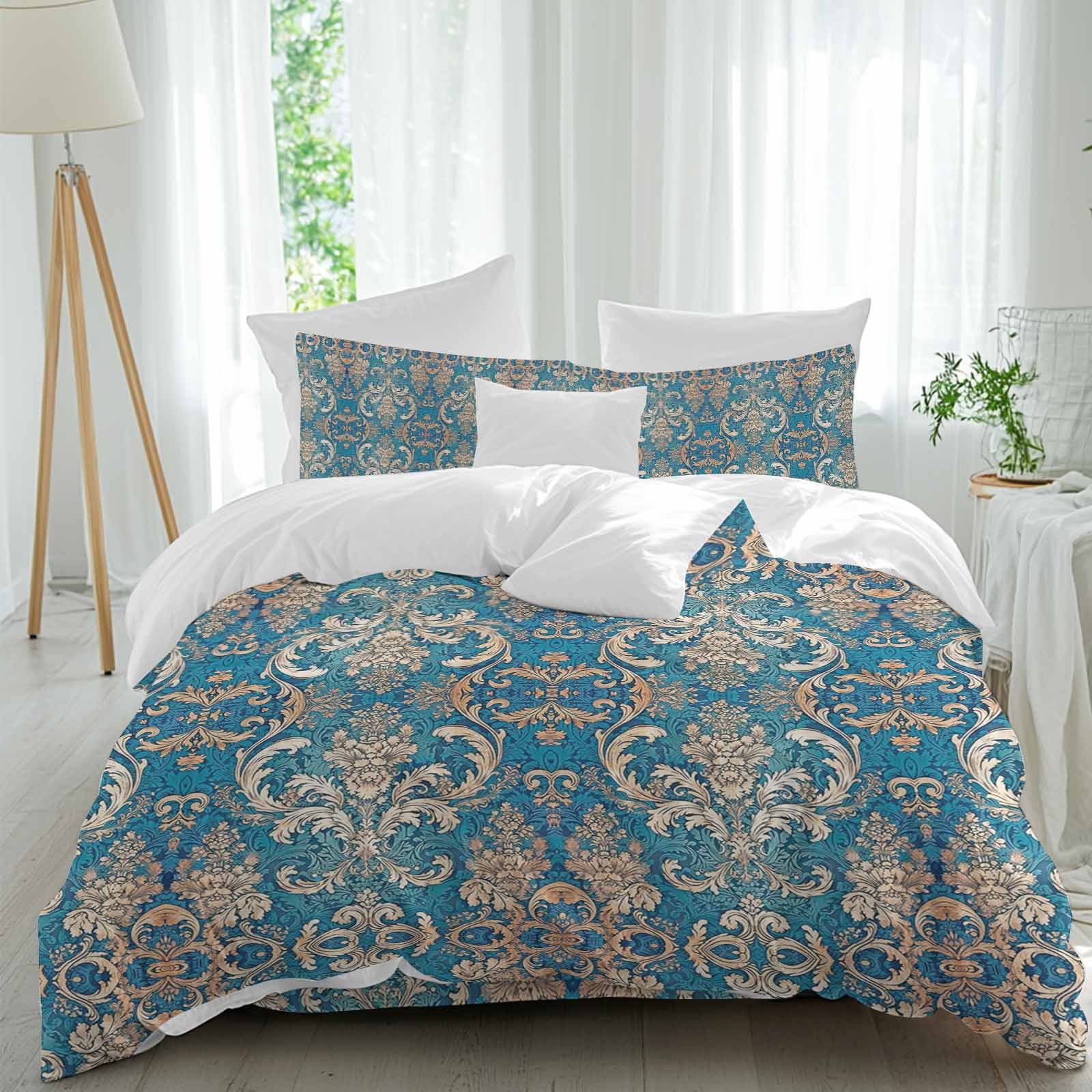 4 Piece Duvet Cover Set Twin, Mid Century Vintage Flower Texture Soft ...