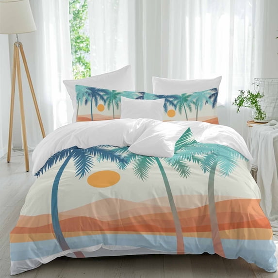 4 Piece Duvet Cover Set Twin, Summer Boho Coconut Trees Sunset Soft ...
