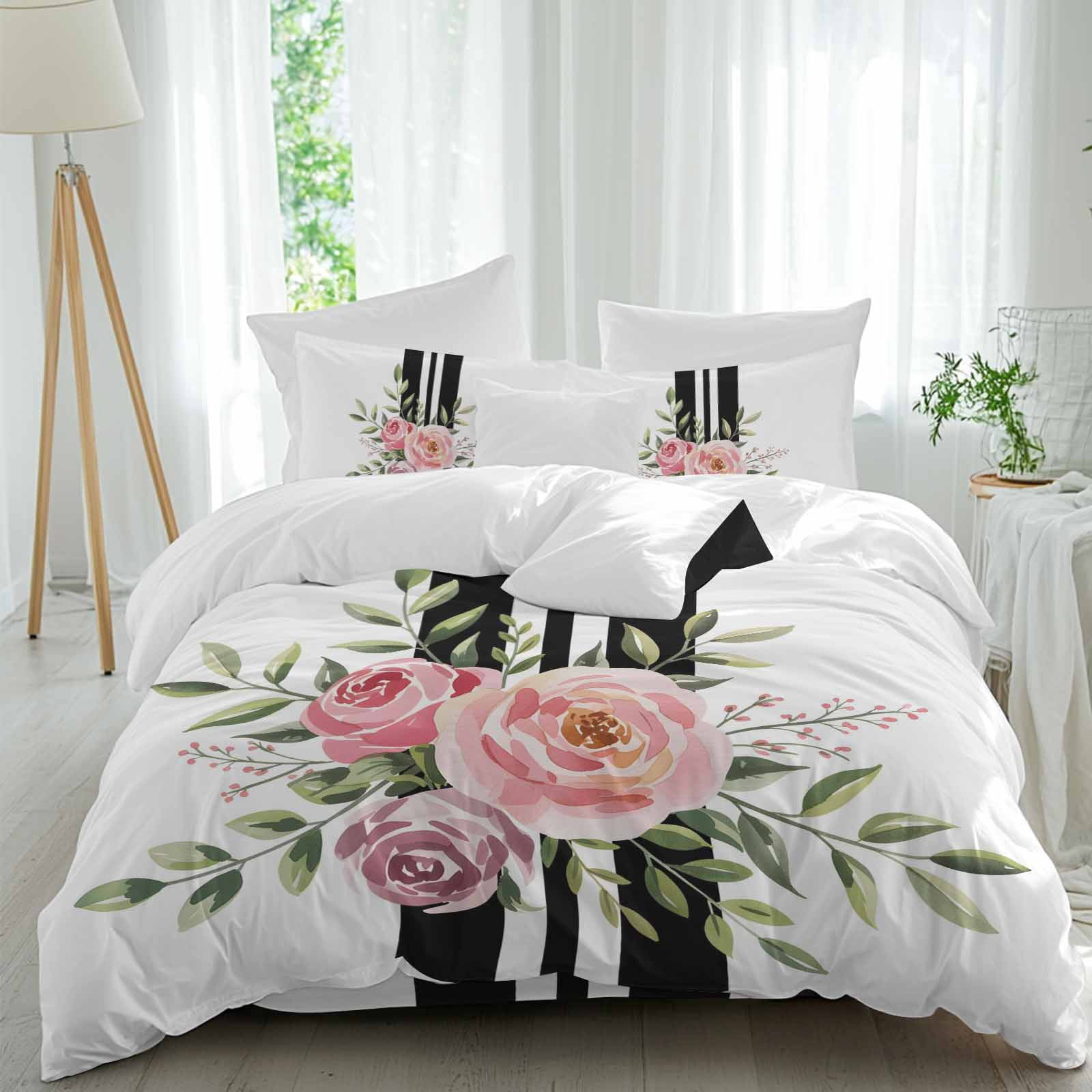 4 Piece Duvet Cover Set Twin, Watercolor Romantic Roses Valentine's Day ...