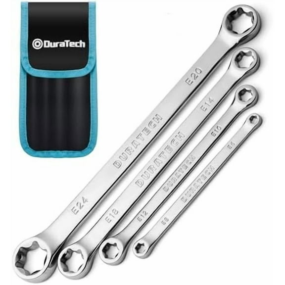 4-Piece E-Torx Wrench Set, Double Box End Wrench Set, CR-V Steel, Including E6*E8, E10*E12, E14*E18 and E20*E24, Organized in Pouch$$Tools & Hardware Other