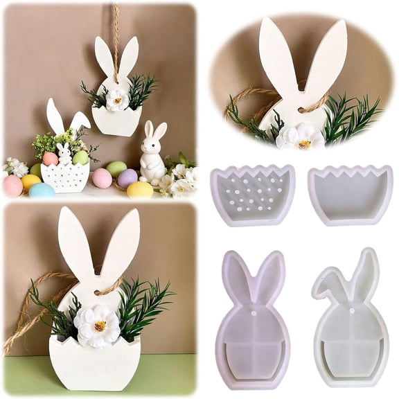 4-Piece Easter Creation Kit - Premium Silicone Resin Molds: 3D Bunny, Floral Basket & Decorative Eggs - Tear-Resistant Casting Forms for Candle, Soap & Gypsum DIY