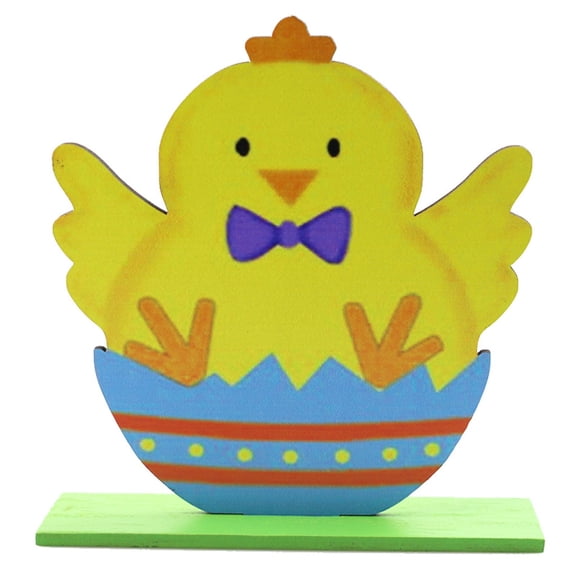 4 Piece Easter Wooden Table Decorations, Standing Bunny Chicks Flower Eggs Spring Ornaments For Indoor Party Home Office Bedroom Living Room Decor, Reusable Unique Centerpieces To