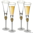 thumbnail image 1 of 4 Piece Elegant Crystal Set Wedding Champagne Glasses with Diamond Rhinestone Accents and a Polished Gold Rim - 11 in Tall with Slender Long Stems, 7 oz - Chic Toasting Set for the Bride and Groom, 1 of 8