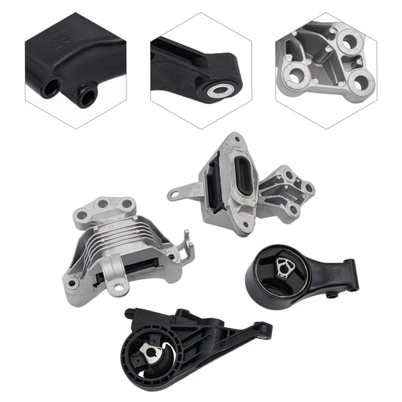 4-Piece Engine Mount Kit for 2011-2015 Chevrolet Cruze, 2016 Buick Cascada 1.8L Rubber & Iron Construction, Direct OEM Replacement