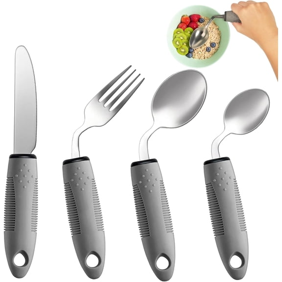 4 Piece Ergonomic Angled Silverware Set Weighted Utensils for Adults Left Handed