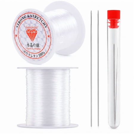 2 Pack Clear 0.8 mm Elastic Bracelet String Cord with Beading Needle for Jewelry Making, TIKA