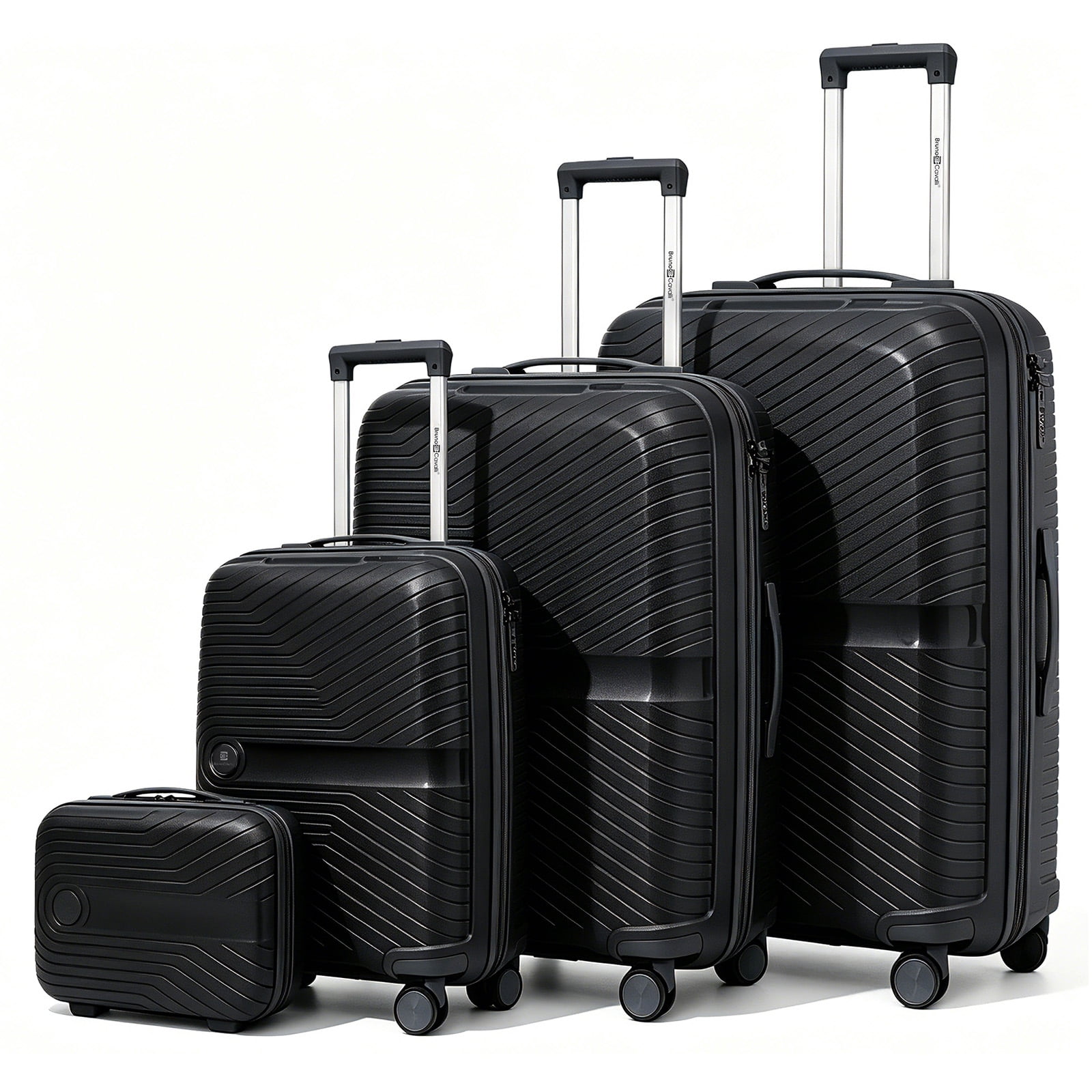 4 Piece Expandable ABS Luggage Set 13"+20"+28"+32", Hard Shell Spinner Suitcases with TSA Lock, Lightweight Travel Suitcase for Family Trip BLACK
