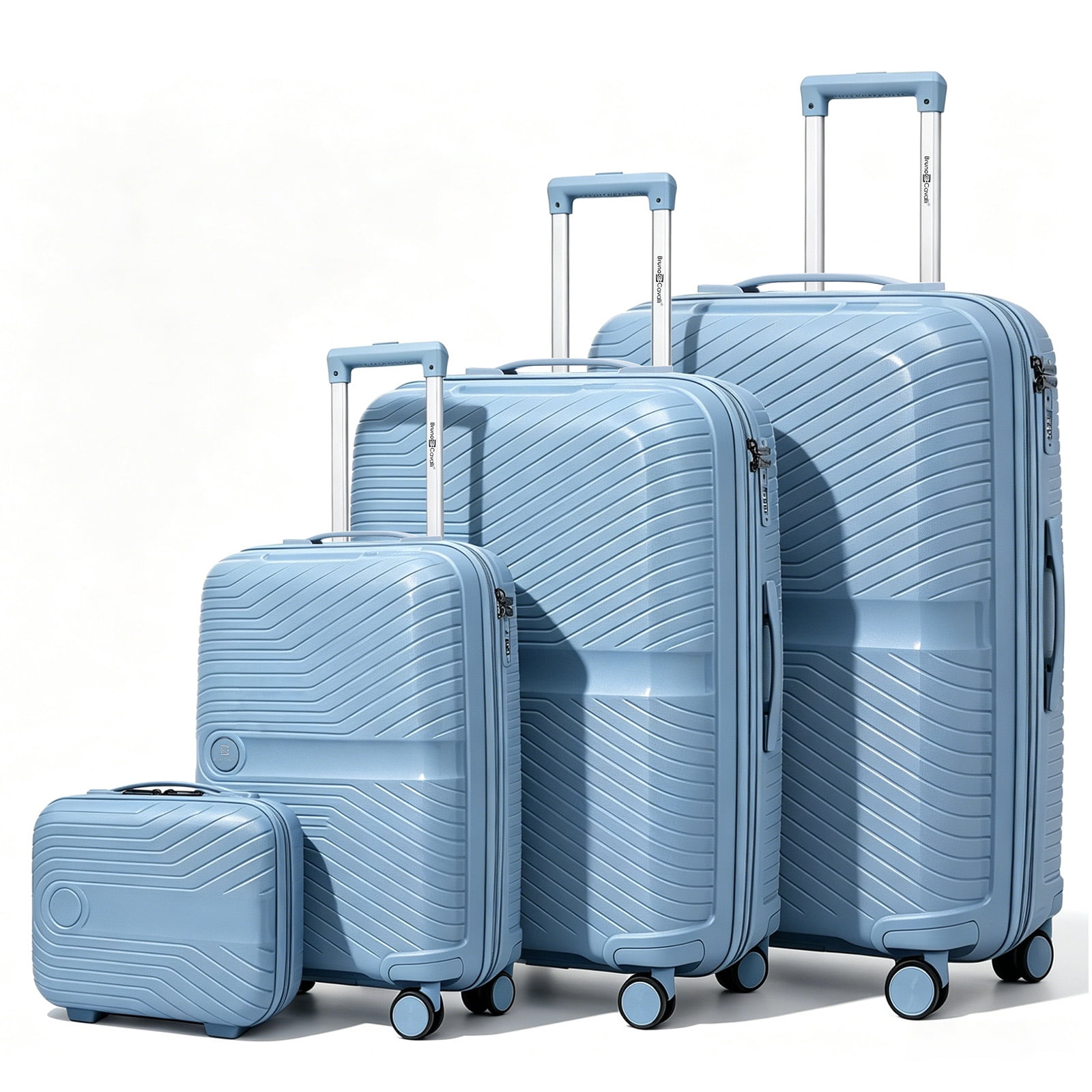 4 Piece Expandable ABS Luggage Set 13"+20"+28"+32", Hard Shell Spinner Suitcases with TSA Lock, Lightweight Travel Suitcase for Family Trip GREY BLUE