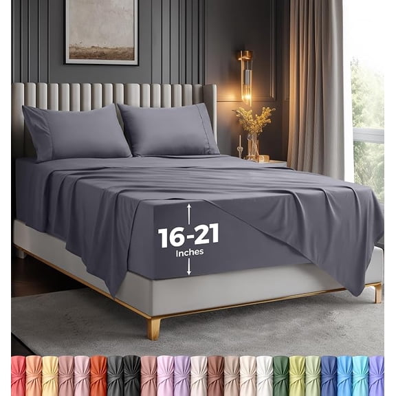 4-Piece Extra Deep Pocket Sheet Set | Fits 18 to 21 Inch Mattresses, Soft Cooling Microfiber, Hotel Luxury, Wrinkle & Fade Resistant, OEKO-TEX Certified | Utopia Bedding, Full, Grey