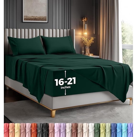 4-Piece Extra Deep Pocket Sheet Set | Fits upto 21 Inch Mattresses, Soft Cooling Microfiber, Hotel Luxury, OEKO-TEX Certified | Utopia Bedding, Queen, Emerald