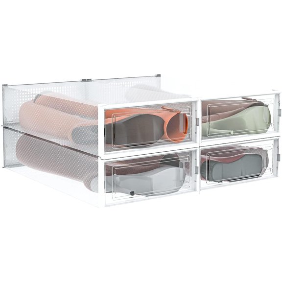 4-Piece Extra Large Boot and Shoe Storage Boxes, Stackable Clear Plastic Shoe Organizer, Space-Saving Shoe Boxes for Boots, Sneakers, and High Heels, Clear