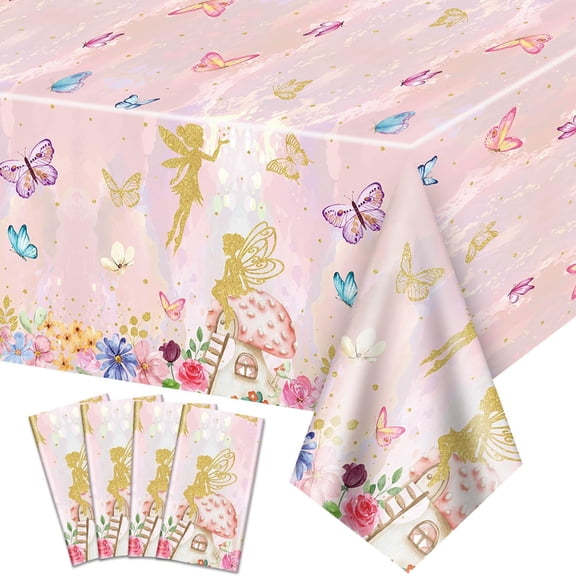 4-Piece Fairy Tablecloths, Princess Flower Fairy Birthday Party Supplies, Colorful Spring Floral Rectangular Table Cover, 51 By 86.6 Inch