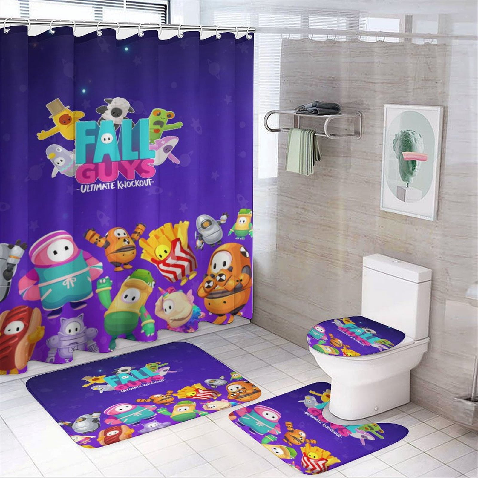 4 Piece Fall Guy Shower Curtain Sets with Non-Slip Rugs, U-Shaped ...