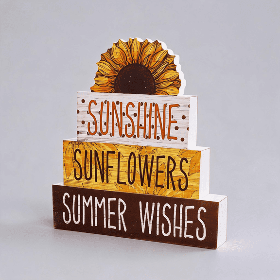 4-Piece Farmhouse Sunflower Decor Set, PVC Foam Board Tiered Tray Signs and Table Decorations for Summer and Fall