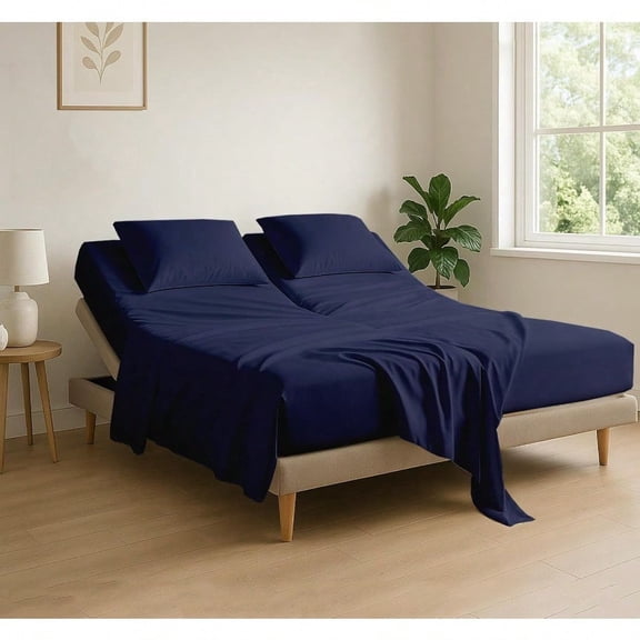 4 Piece Flex Head King Sheet Set Top 34 Inch Split Sheets For Sleep Number Adjustable Beds Soft Breathable 100 Egyptian Cotton Fits Upto 16 Deep Mattress 78X80+ 34 Navy Blue