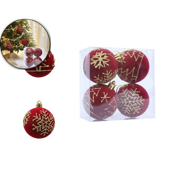 4-Piece Flocked Christmas Ball Ornaments Set - 2.36" Fuzzy Christmas Tree Decorations, Holiday Xmas Party Hanging Balls for Tree, Home, Wedding & Festive Events