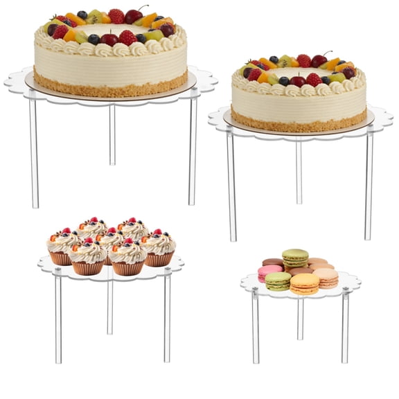 4-Piece Flower Shape Acrylic Cake Stand Set, Clear Cupcake Stands, Dessert Display Risers with Wave Edge, Include 6 in 7.36 in 9 in 10.6 in Stands for Parties, Weddings