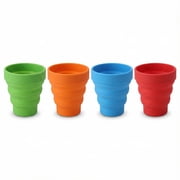 4-Piece Folding Cups, Silicone Collapsible Cups, Reusable Portable Camping Cups, Travel Retractable Water Cups(Red、Orange、Blue、Green)
