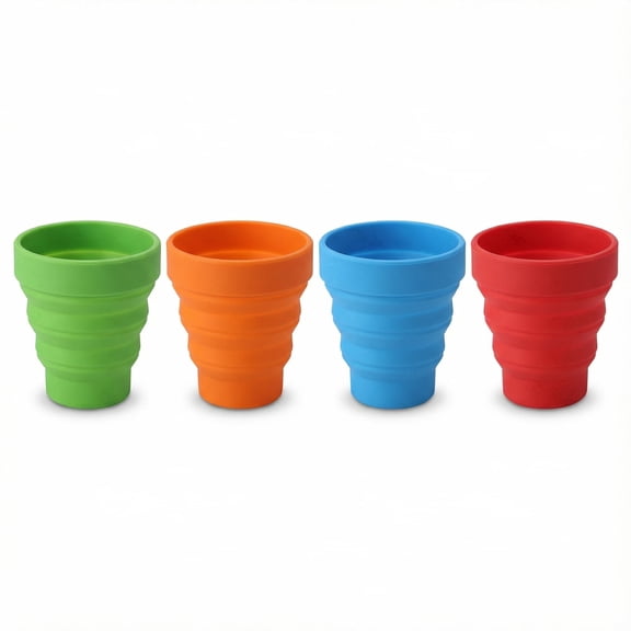4-Piece Folding Cups, Silicone Collapsible Cups, Reusable Portable Camping Cups, Travel Retractable Water Cups(Red、Orange、Blue、Green)