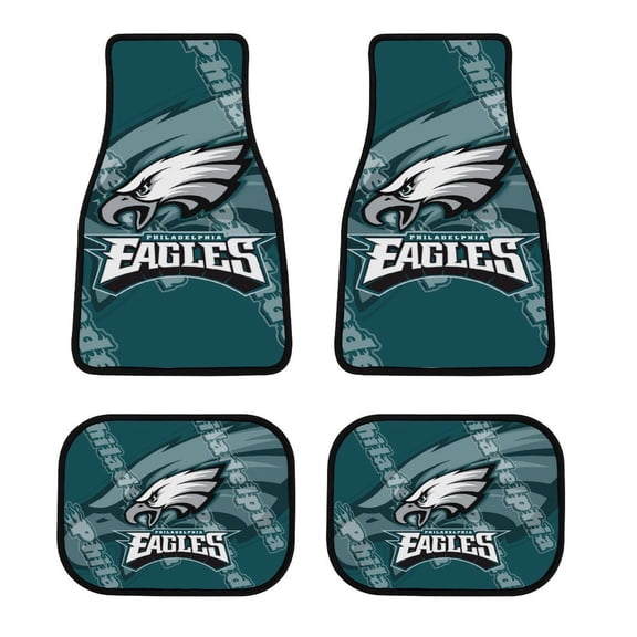 4-Piece Football Tem Car Floor Mats Front and Rear Rubber Backing Carpet Universal Fit Car Decor Accessories Fit for SUV Vans Trucks