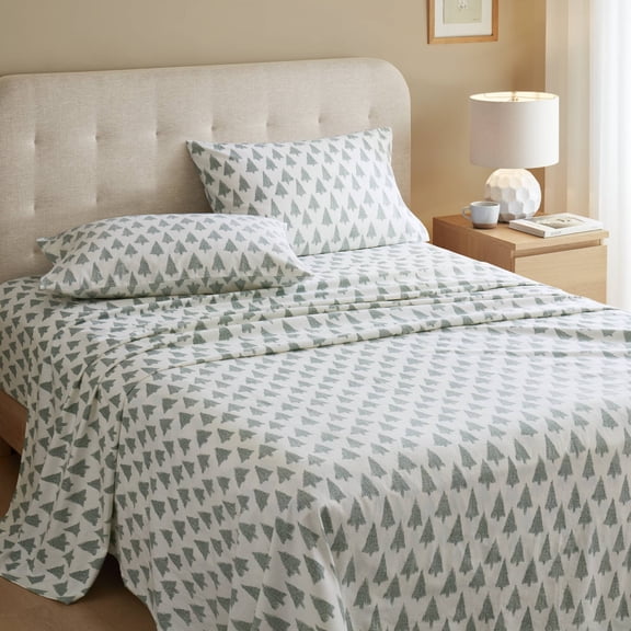 4-Piece Full 100% Cotton Flannel Printed Sheet Set,Ikat tree