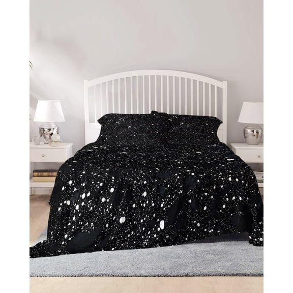4 Piece Full Sheet Set Black Star Sky Sheets Set for Full Size Bed, Breathable Soft Microfiber Bed Sheets Cooling Modern Country Simple Abstract Pattern Fitted Sheet Deep Pocket, Pillowcases