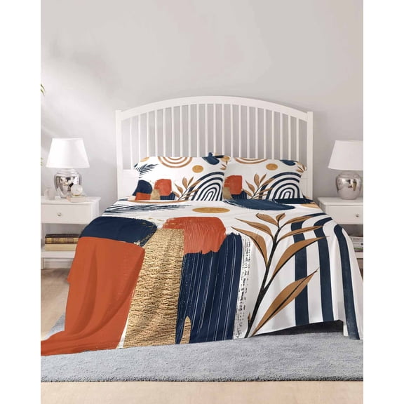4 Piece Full Sheet Set Bohemian Nordic Sheets Set for Full Size Bed, Breathable Soft Microfiber Bed Sheets Cooling Middle Century Abstract Palm Tree Fitted Sheet Deep Pocket, Pillowcases