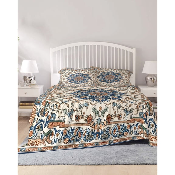 4 Piece Full Sheet Set Boho Ethnic Rustic Sheets Set for Full Size Bed, Breathable Soft Microfiber Bed Sheets Cooling Western Antique Orange Blue Green Fitted Sheet Deep Pocket, Pillowcases