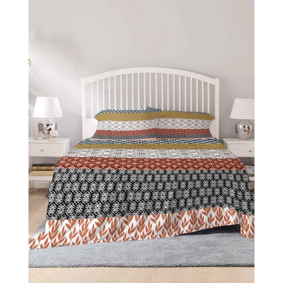 4 Piece Full Sheet Set Boho Geometric Sheets Set for Full Size Bed, Breathable Soft Microfiber Bed Sheets Cooling Bohemian Stripes Aztec Tribe Vintage Fitted Sheet Deep Pocket, Pillowcases